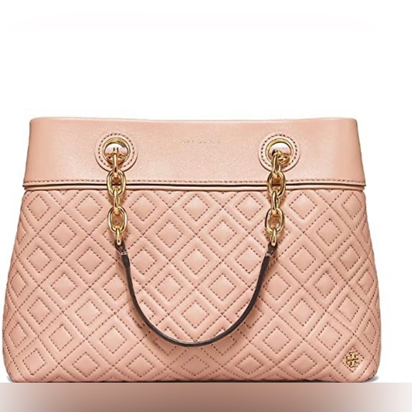 Tory Burch Handbags - Tory Burch Calfskin leather Fleming tote - pink champaign color Used